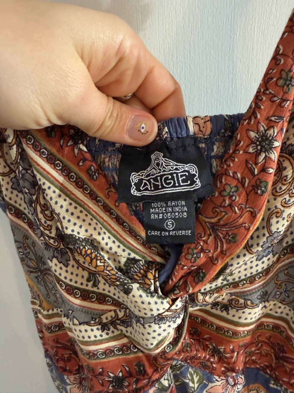 Angie Blue Floral Boho Maxi Dress with Rust Accents - Picture 5 of 5
